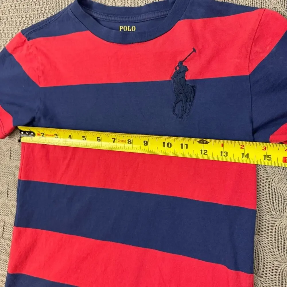 Polo by Ralph Lauren Boys Youth Red & Blue Color Block Striped Tee - 8
